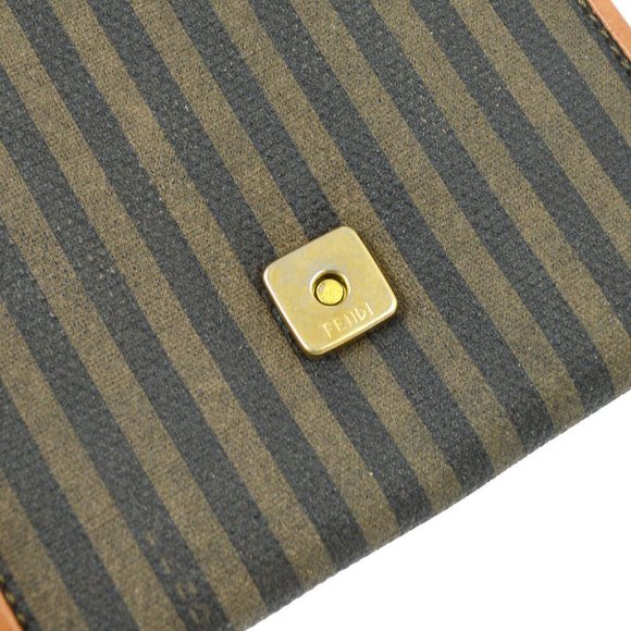 Authentic FENDI Pequin Pattern Shoulder Pochette Purse Bag Brown Canvas - Picture 7 of 11